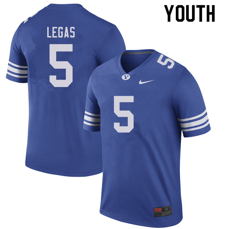 Youth #5 Gunnar Legas BYU Cougars College Football Jerseys Sale-Royal - Click Image to Close